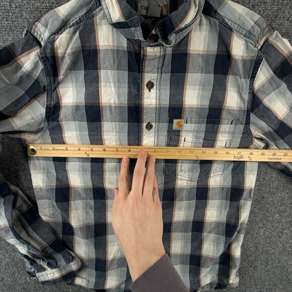Carhartt Men Long Sleeve Blue Beige Plaid Button Up Shirt Small Slim Fit Adult - Picture 5 of 13